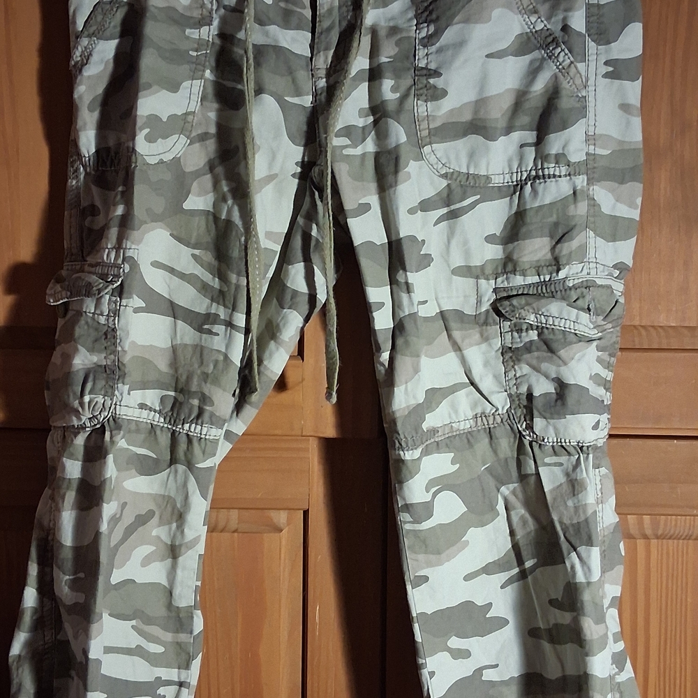 OP Women's Camo Cargo Capris in Olive & White